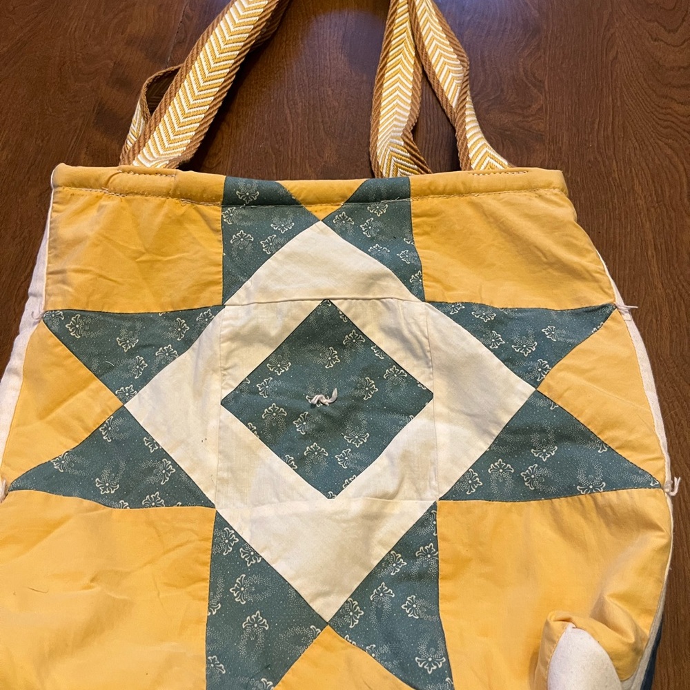 Patchwork Tote Bag - Mustard and Teal
